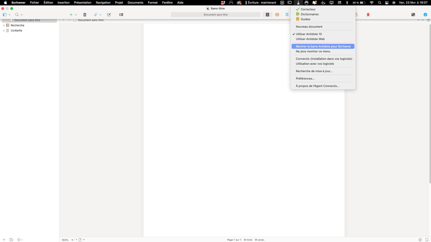 Connecter Antidote 10 à Scrivener (Mac)